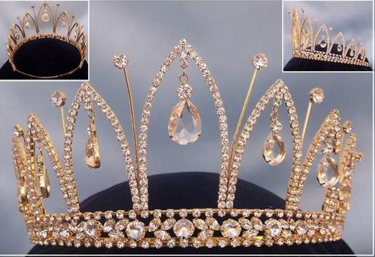 Duvall  Rhinestone Tiara - Gold Tone