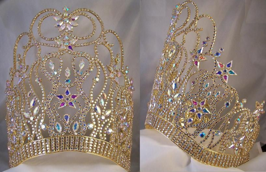 Nicole Rhinestone Tiara - Gold - Aurora Borealis