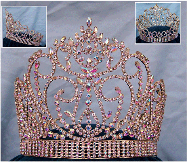 Galaxy Empress Beauty Pageant Rhinestone Crown - Gold Edition, with Aurora Borealis Stones