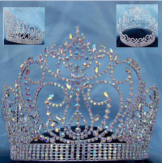 Galaxy Empress Beauty Pageant Rhinestone Crown - Silver Edition, with Aurora Borealis Stones